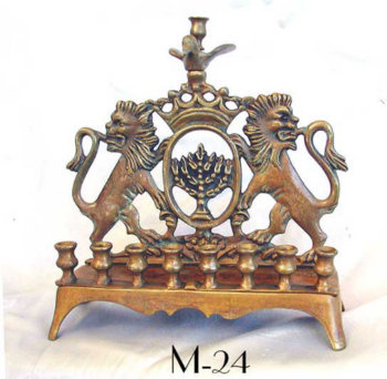 Menorah with bird and beautiful patina